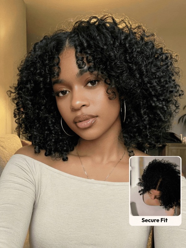 Beginner Friendly EasiContour™ V Part Afro Kinky Curly with Finger Coil Ends Wig