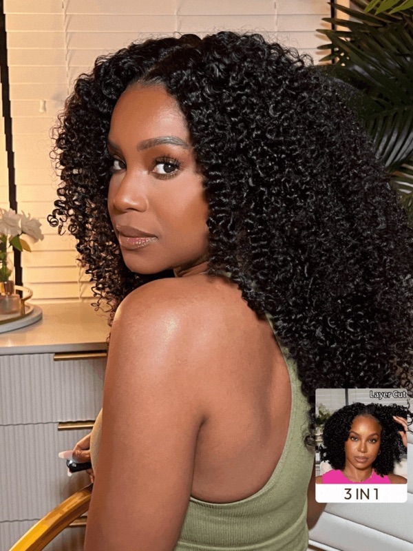 22 Inch 150% Density Maxreal Half Wig 2x4 Lace Part Black Kinky Curly Wig