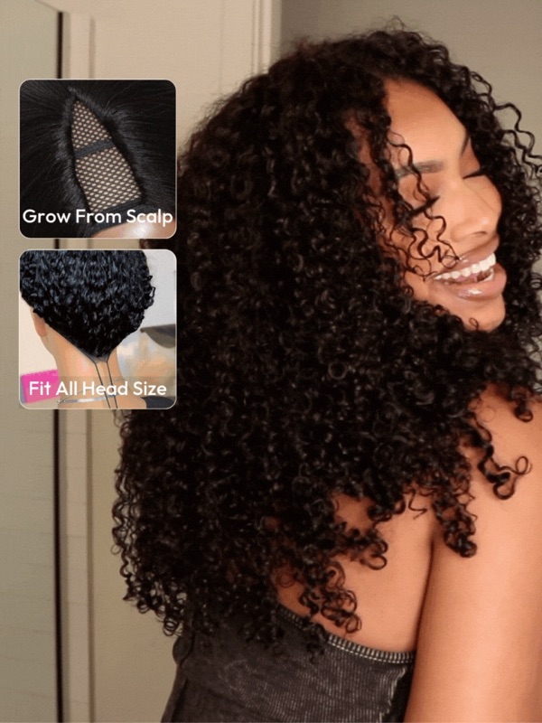 EasiContour™ V Part Minimal Leave Out Glueless Curly Wig For Workwear Lover
