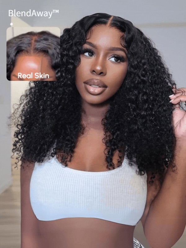 28'' 5x5 HD BlendAway Lace Closure Black Glueless Jerry Curly/Kinky Curly Human Hair Wig