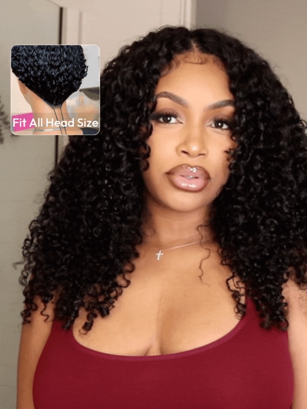 EasiContour™ Glueless V Part Minimal Leave Out Curly Wig Adjustable Cap Sport-Friendly 150% Density